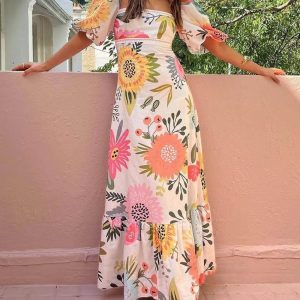 Printed Floral Square Neck Maxi Dress