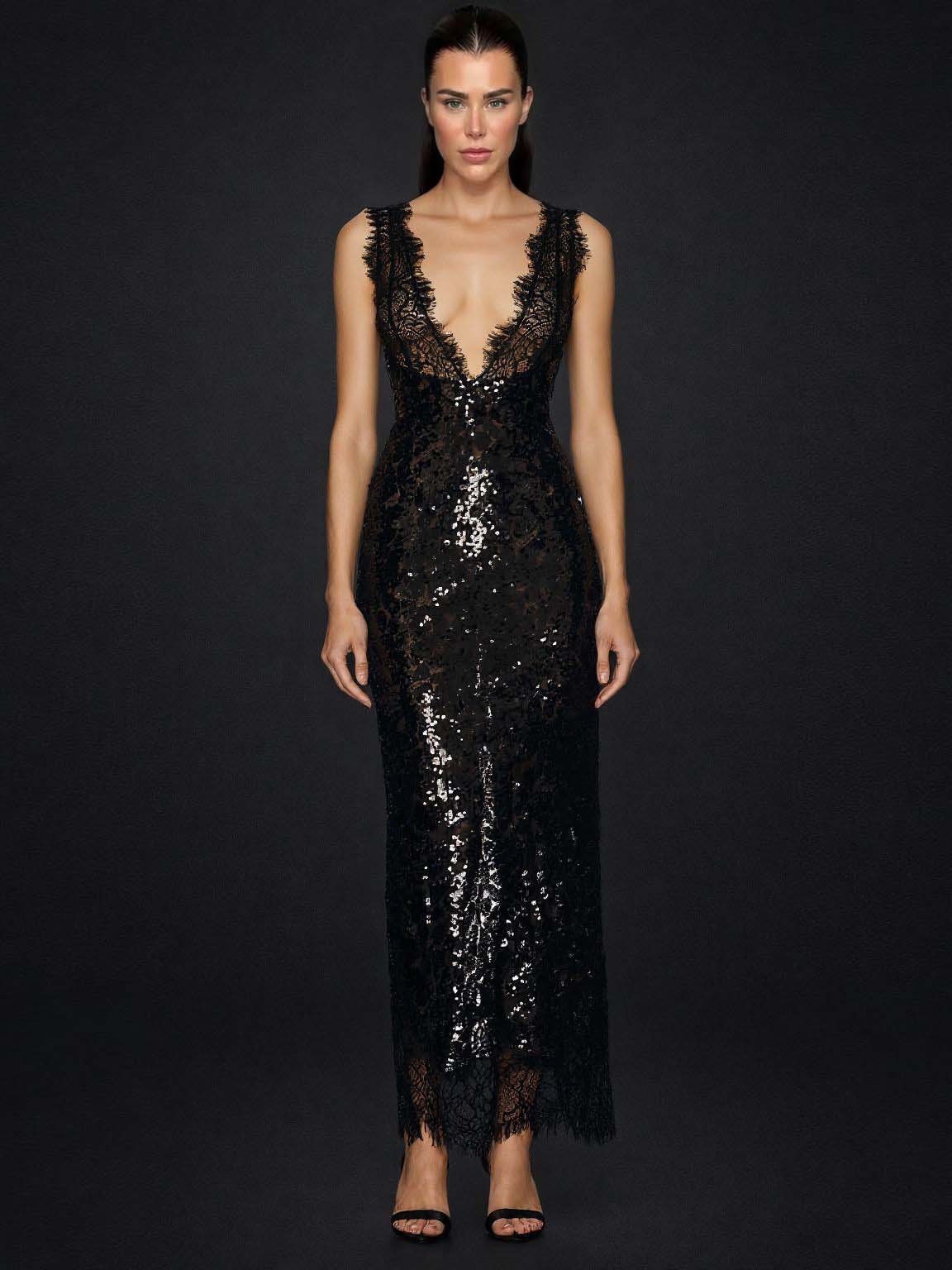 Lace V-Neck Elegant Maxi Dress