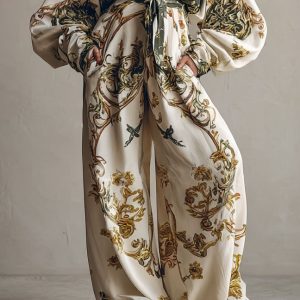 Printed Floral Wide-Leg Pants