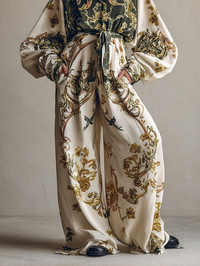 Printed Floral Wide-Leg Pants