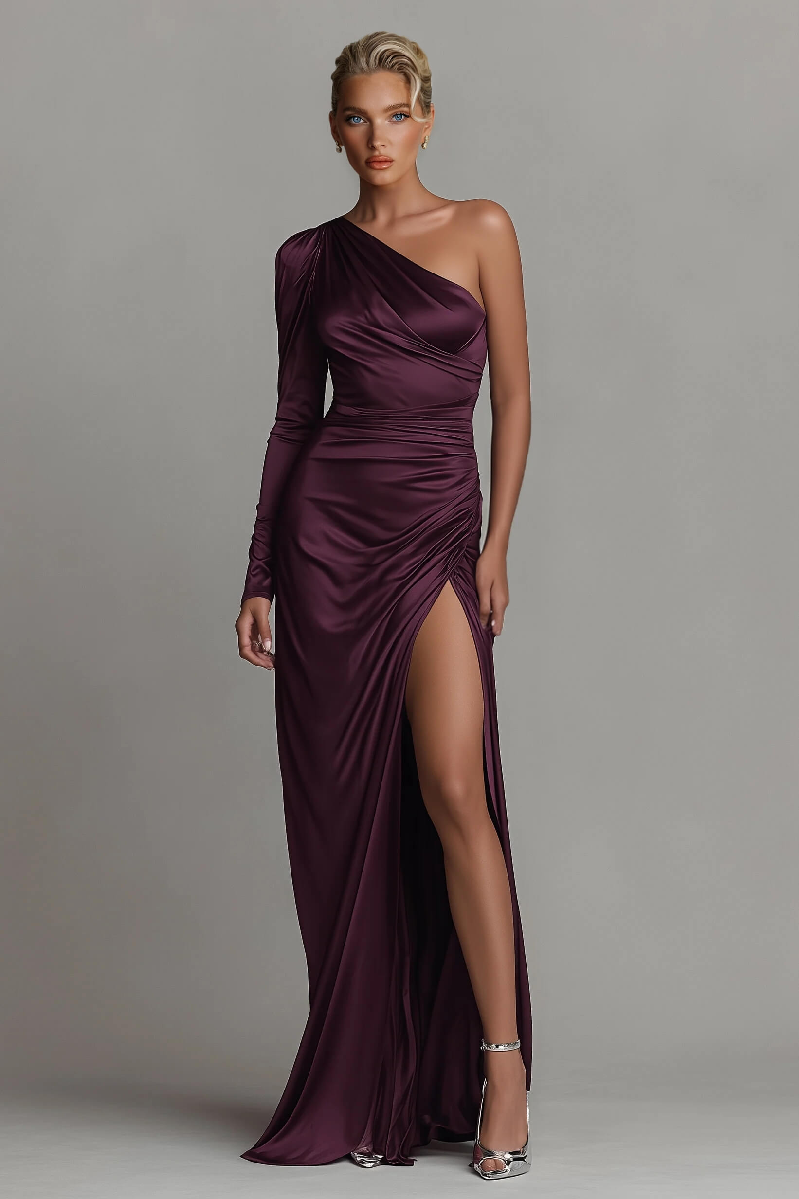 Satin Ruched Elegant Maxi Dress