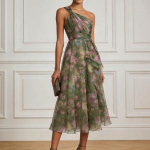 Printed Floral Elegant Midi Dress