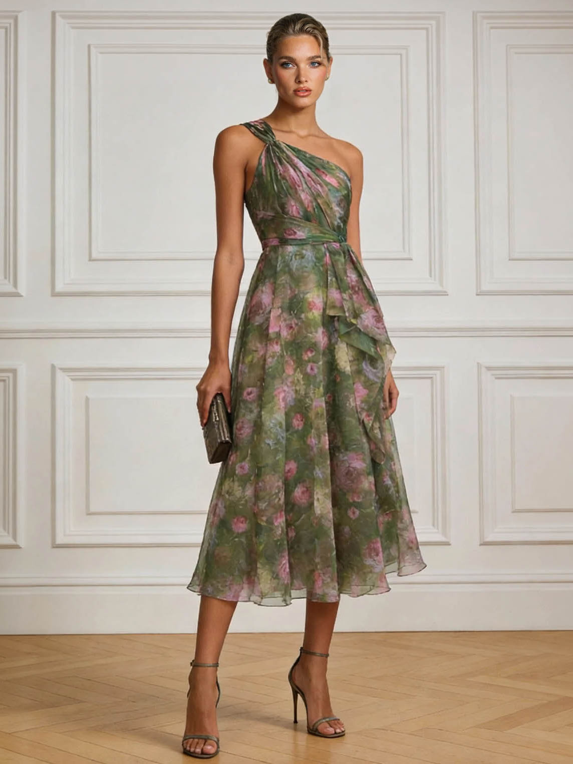 Printed Floral Elegant Midi Dress