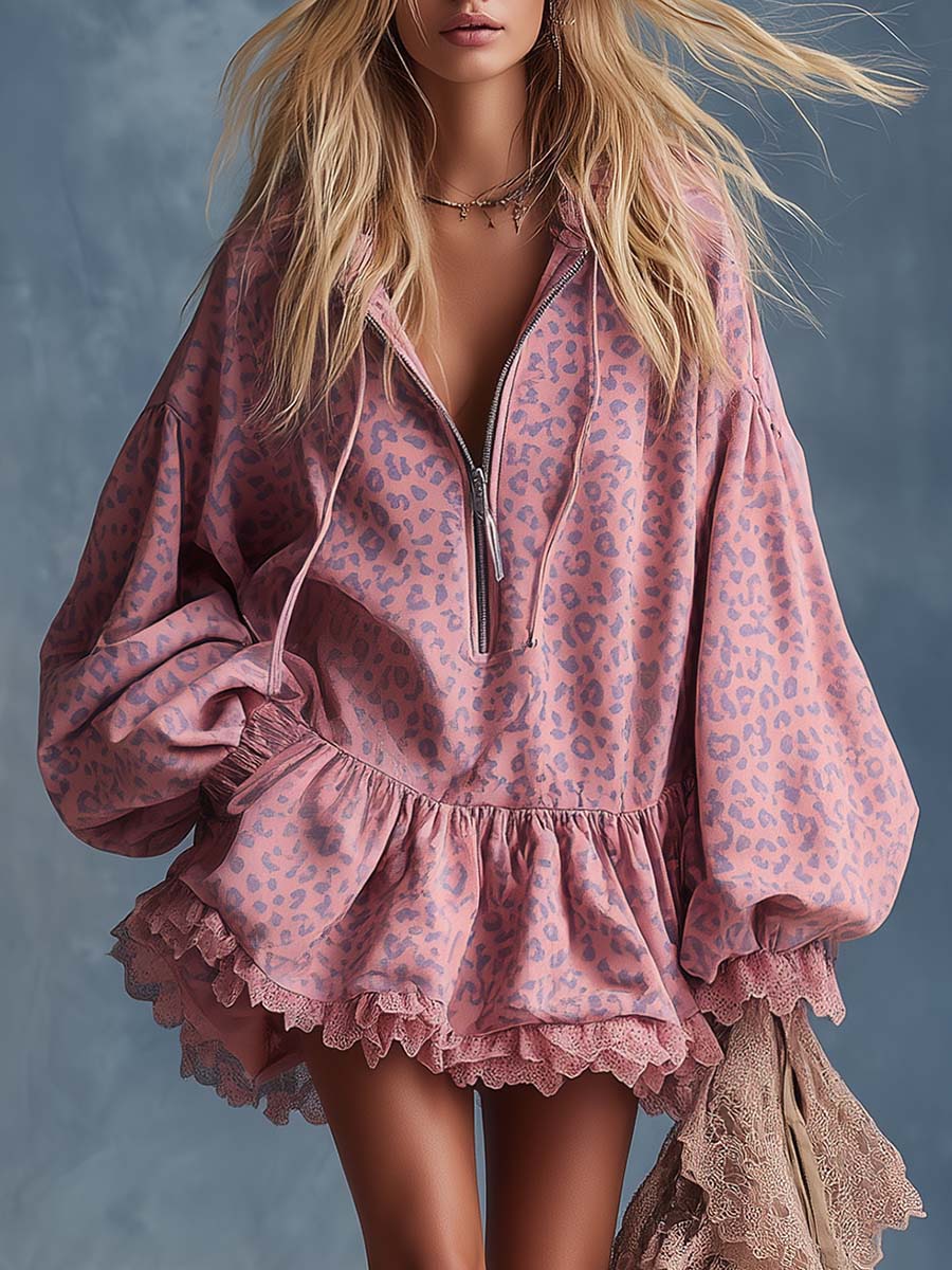 Printed Leopard Print Elegant Mini Dress