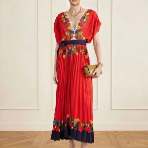Printed V-Neck Maxi Dress