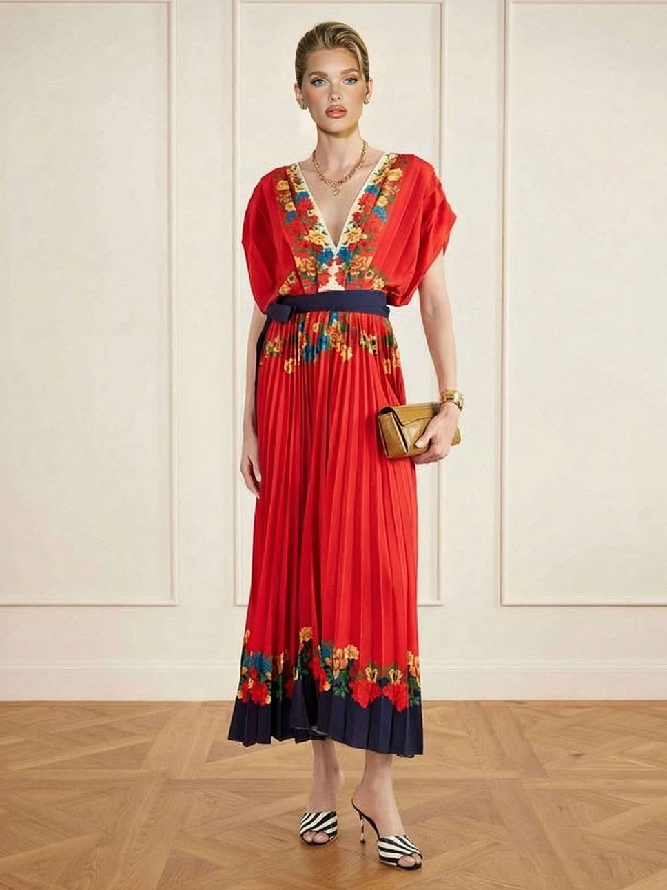 Printed V-Neck Maxi Dress