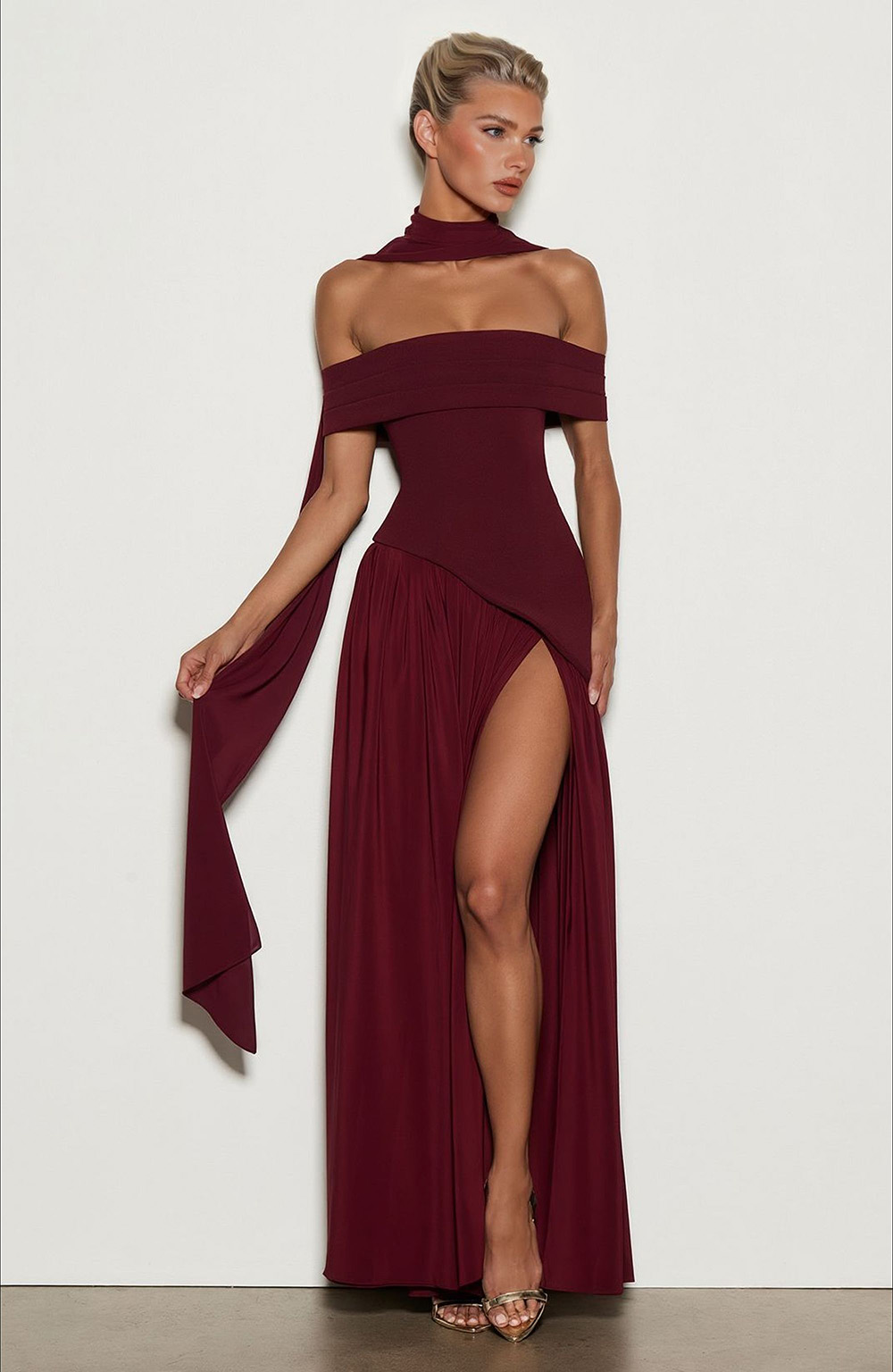 Asymmetric Neck Elegant Maxi Dress
