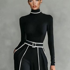 High Neck Long Sleeve Bodycon Elegant Top