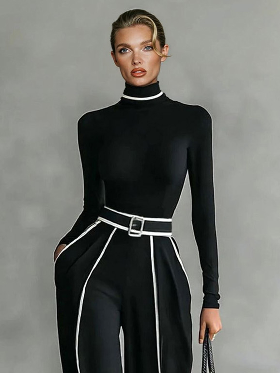 High Neck Long Sleeve Bodycon Elegant Top