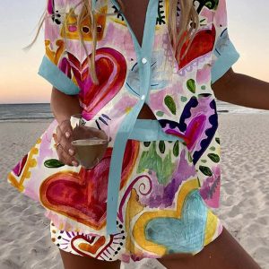 Printed Short Sleeve Two-Piece Set