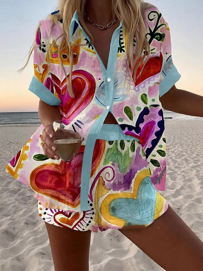 Printed Short Sleeve Two-Piece Set
