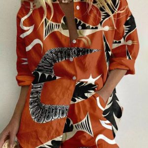 Printed Long Sleeve Casual Two-Piece Set