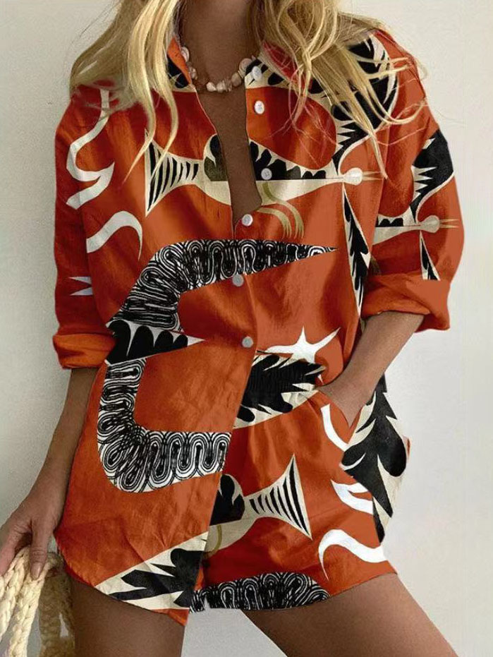 Printed Long Sleeve Casual Two-Piece Set